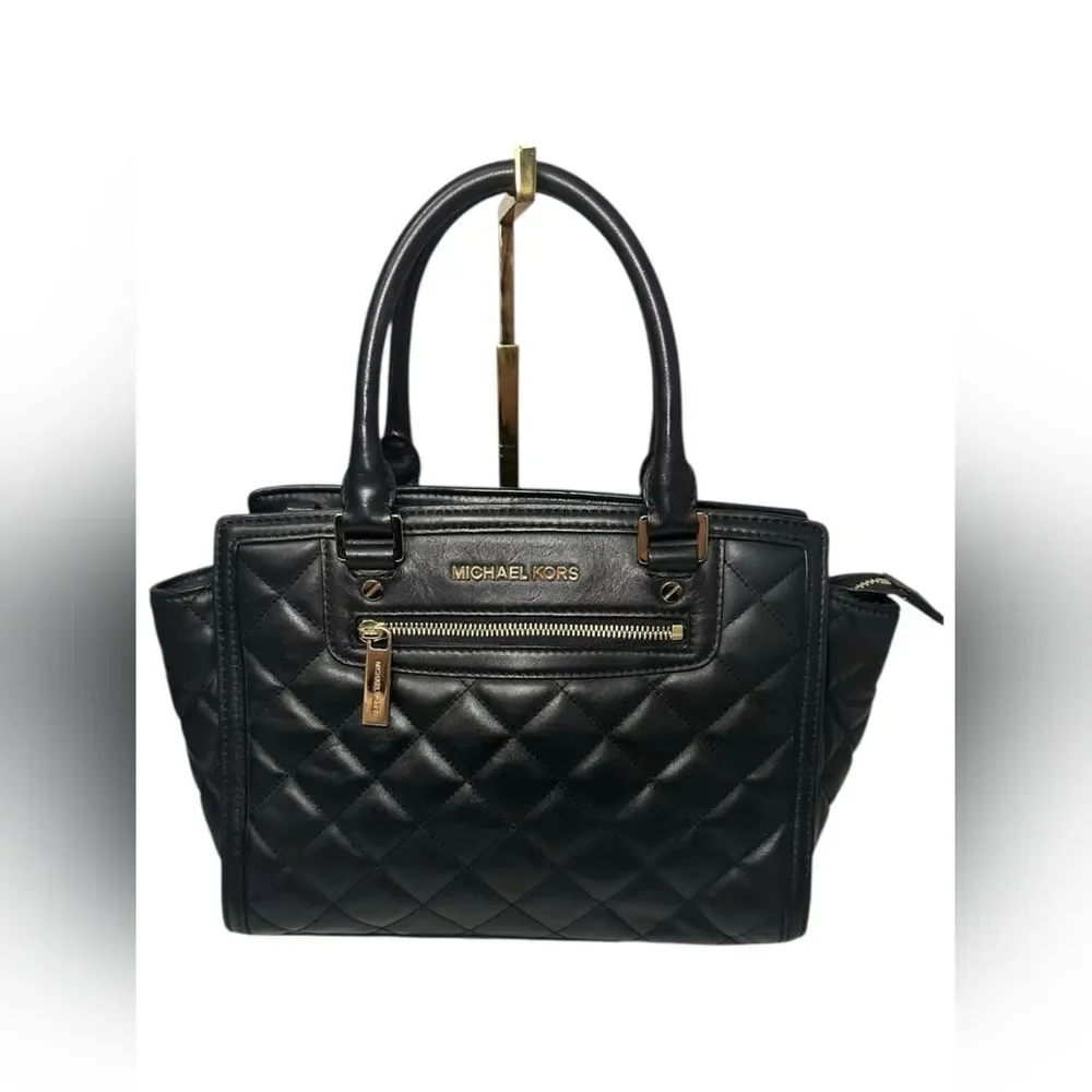 Michael Kors Quilted Selma Convertible Black Satchel Laptop Tote Bag